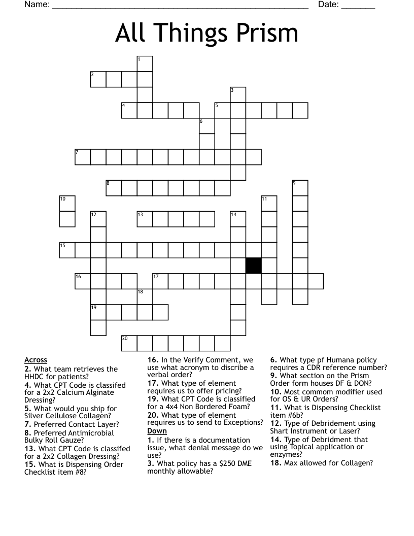 All Things Prism Crossword