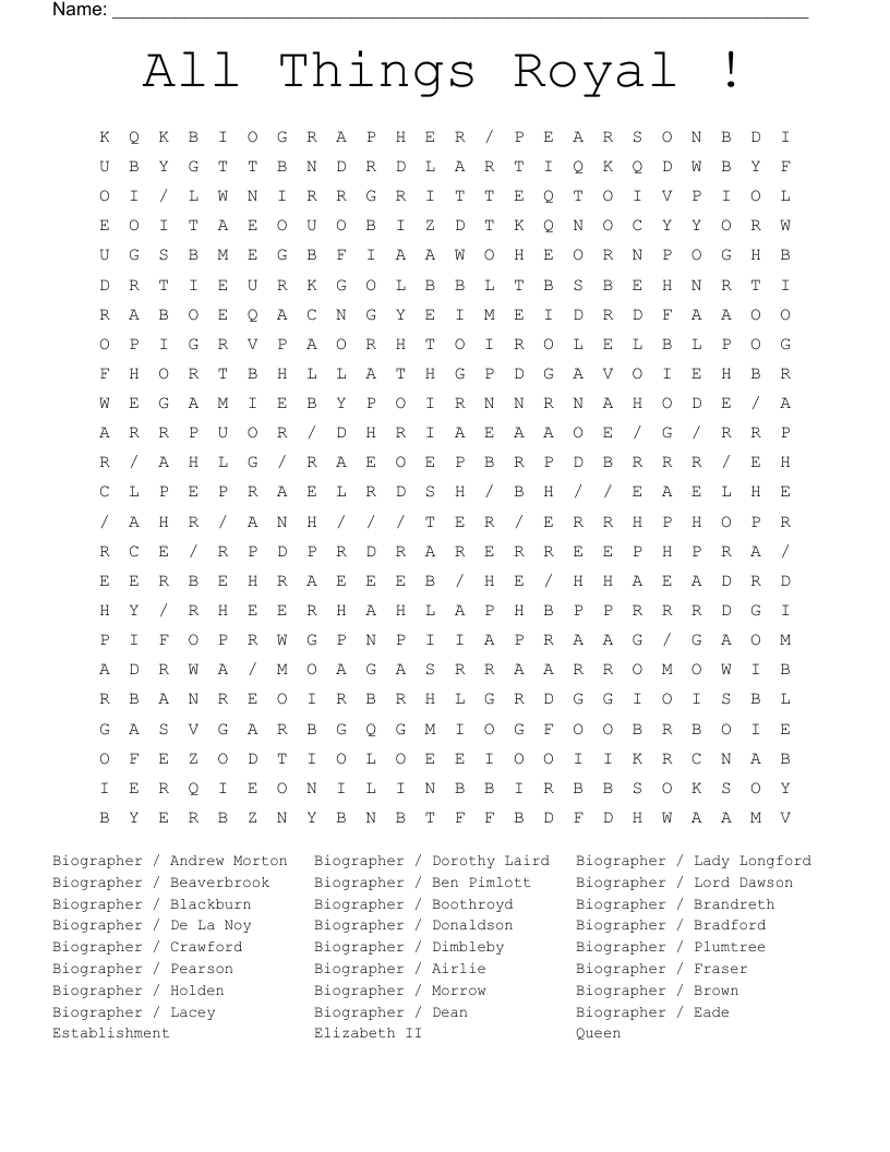 All Things Royal ! Word Search