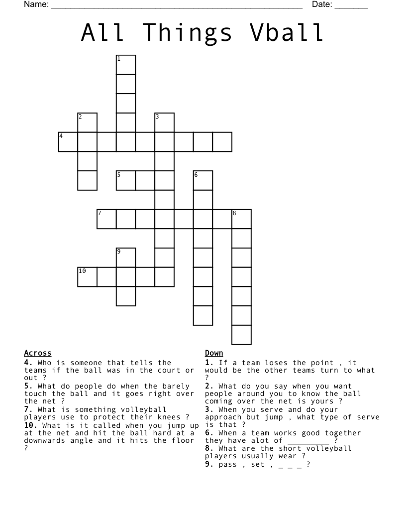 All Things Vball  Crossword