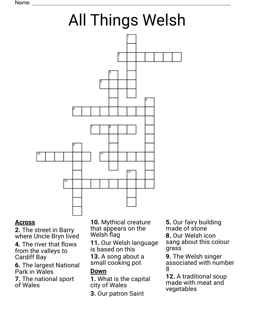All Things Welsh Crossword