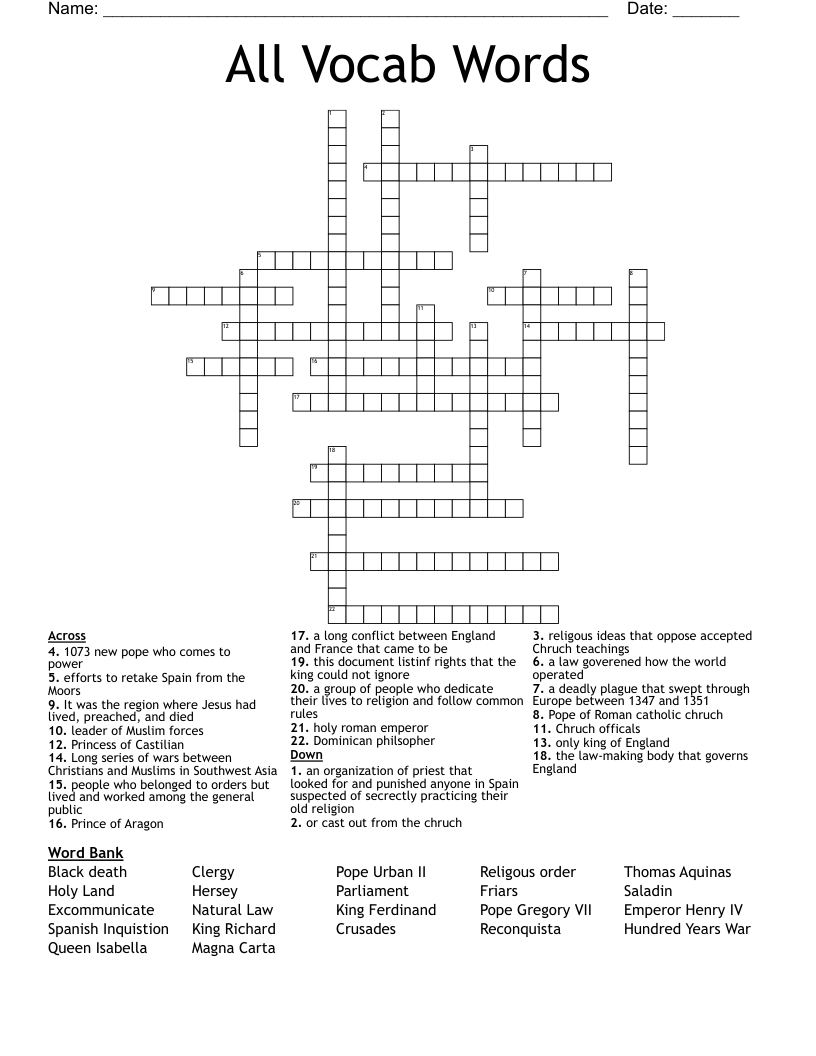 All Vocab Words Crossword