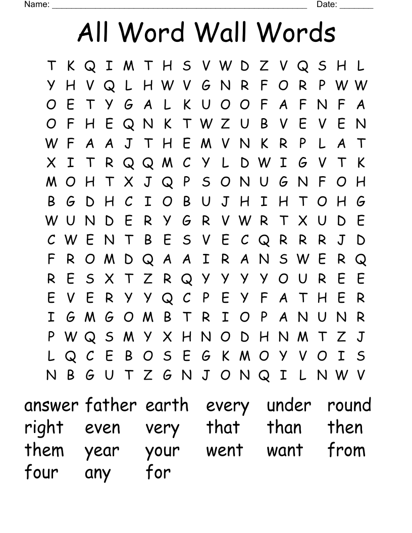 All Word Wall Words Word Search