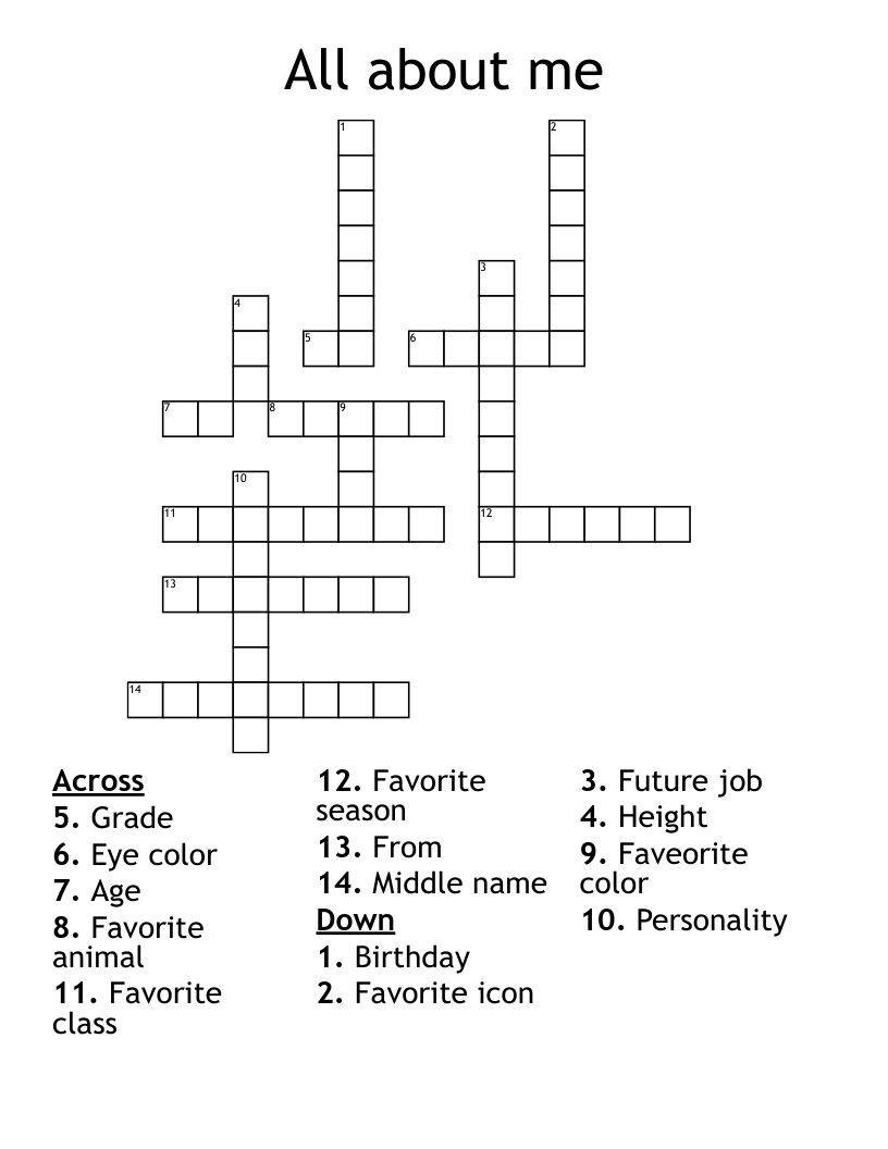 All  about me  Crossword