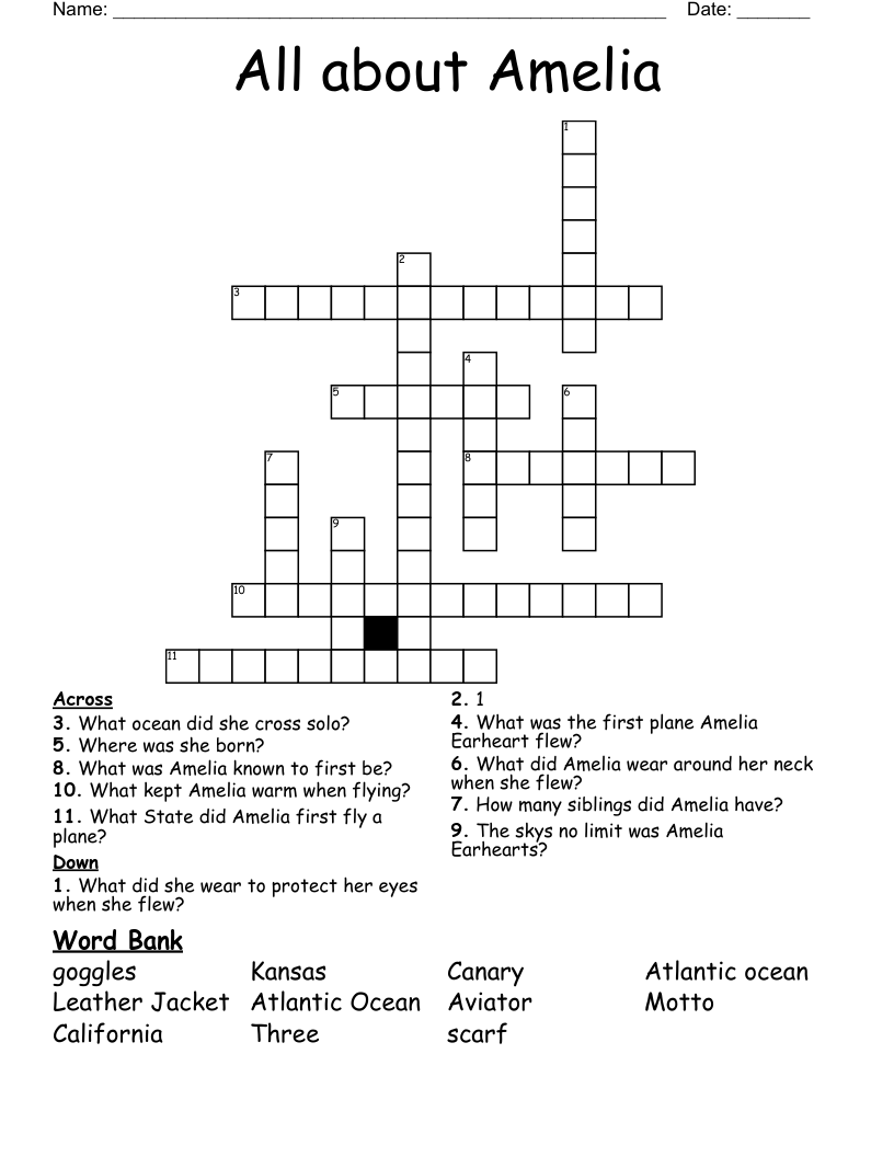 All about Amelia Crossword