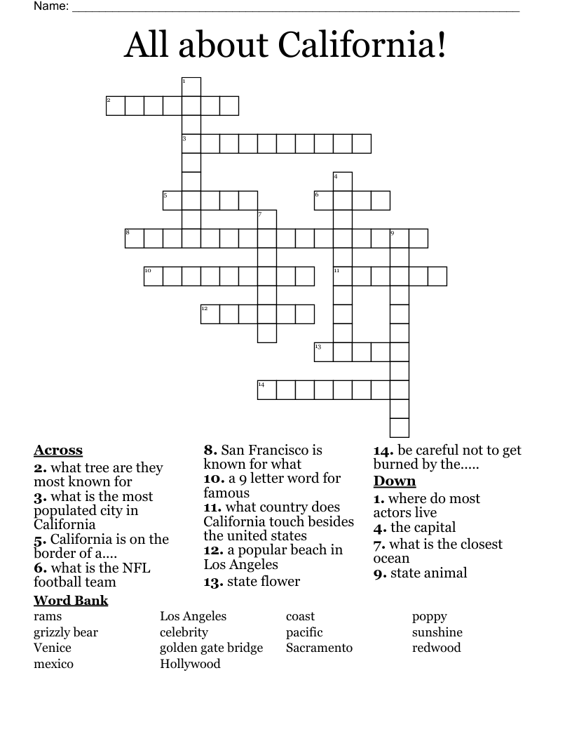 All about California! Crossword