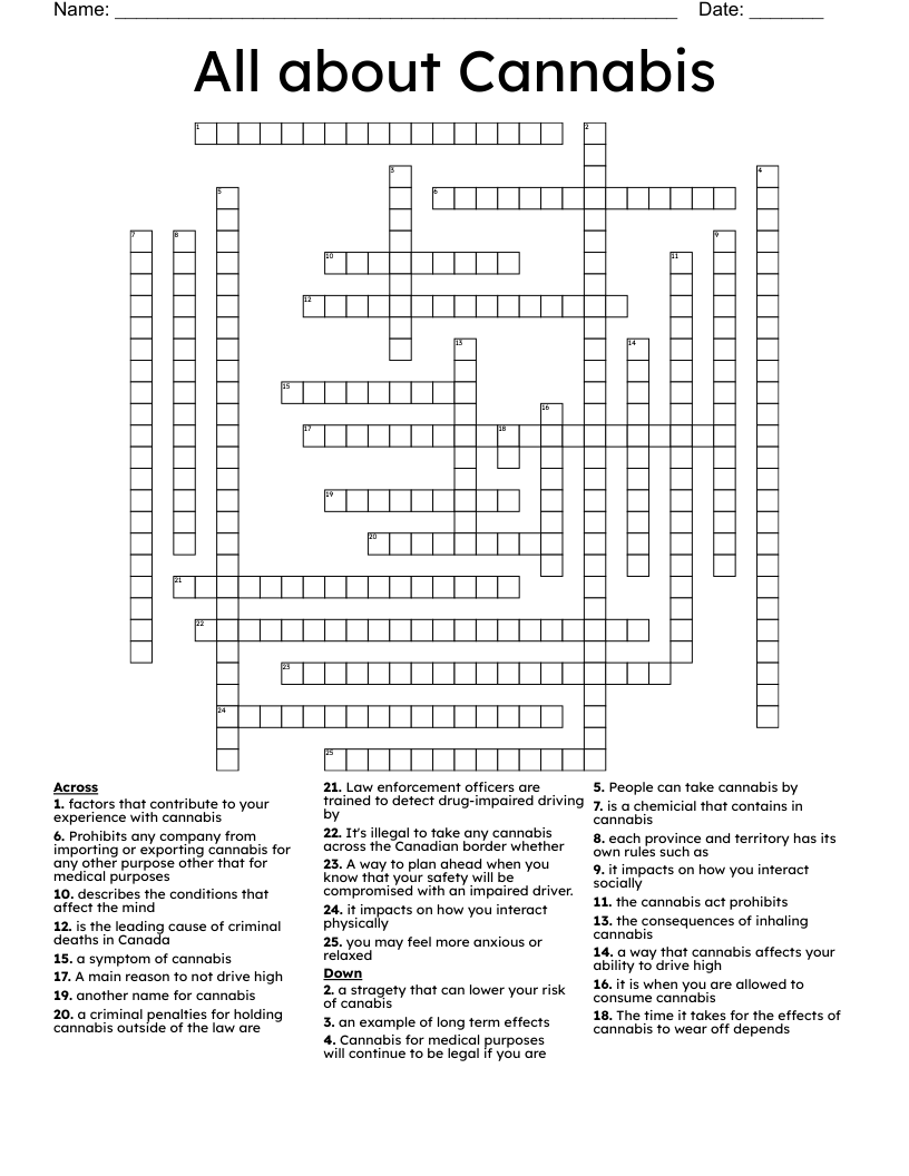 All about Cannabis  Crossword