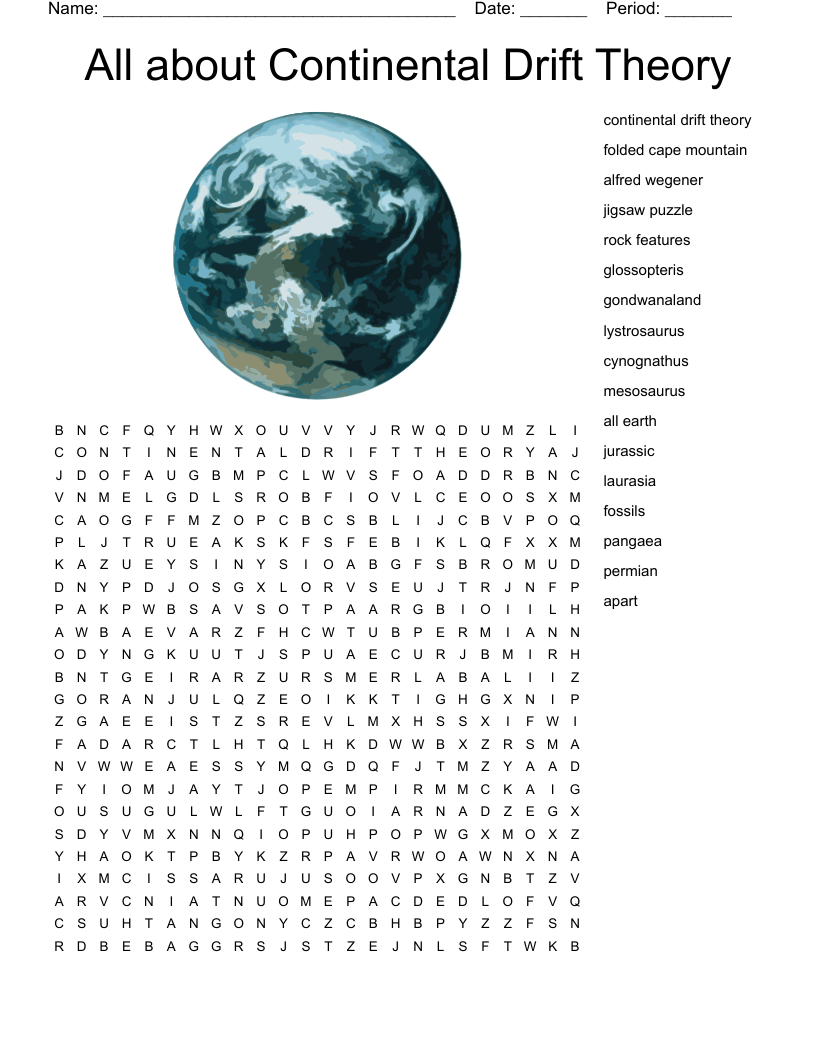 All about Continental Drift Theory Word Search