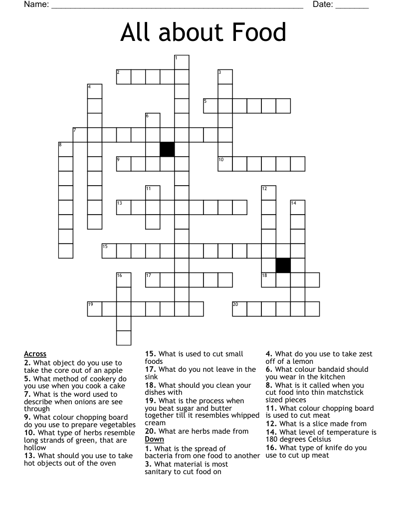 All about Food Crossword