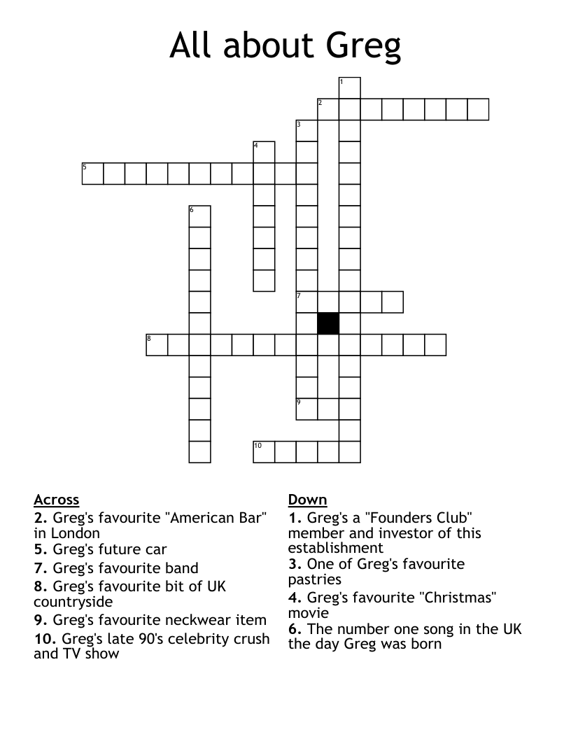 All about Greg Crossword