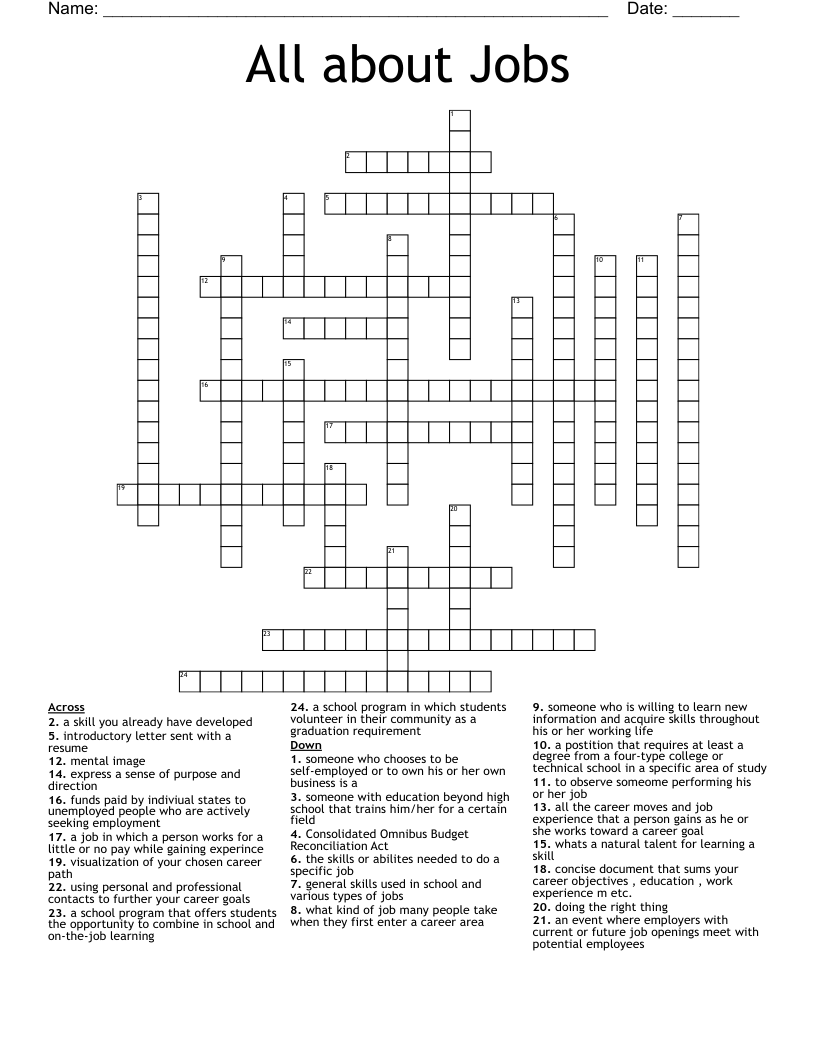 All about Jobs Crossword