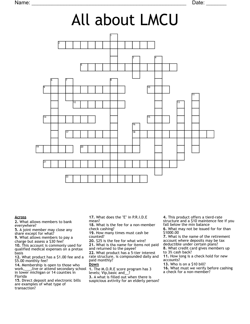 All about LMCU Crossword