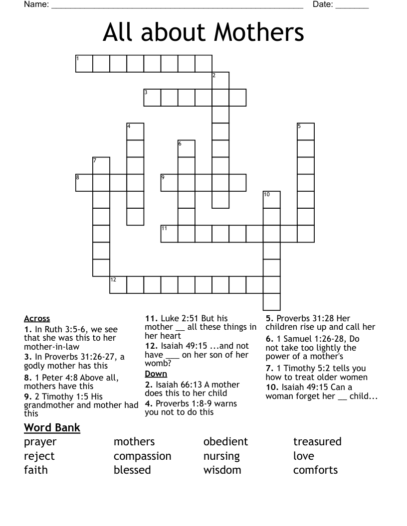All about Mothers Crossword