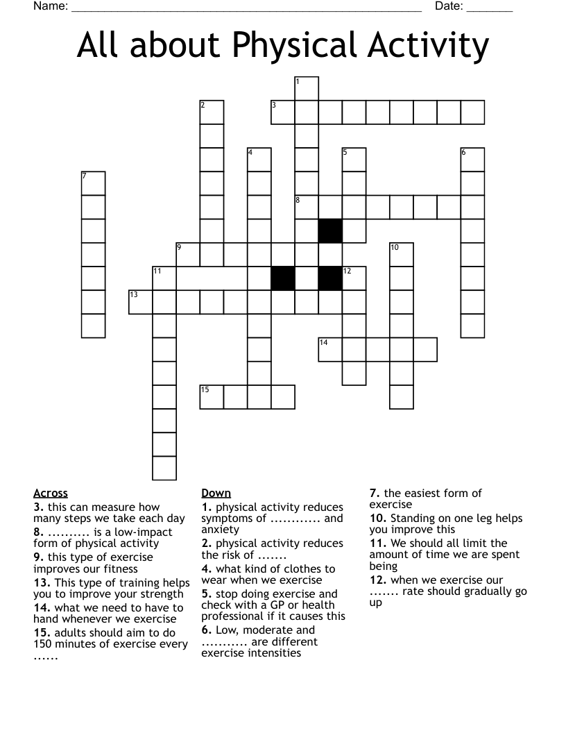 All about Physical Activity Crossword
