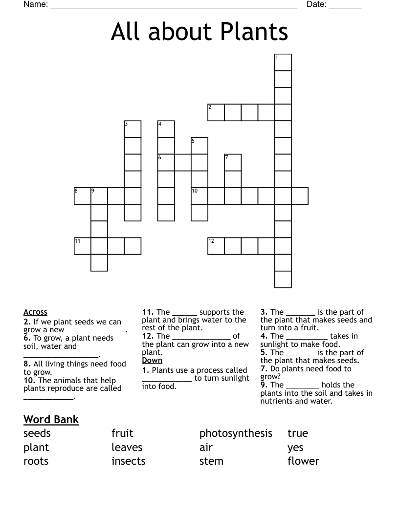 All about Plants Crossword