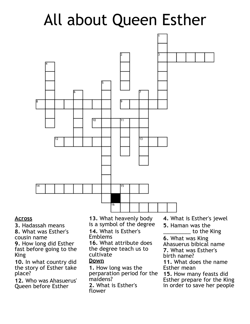 All about Queen Esther  Crossword
