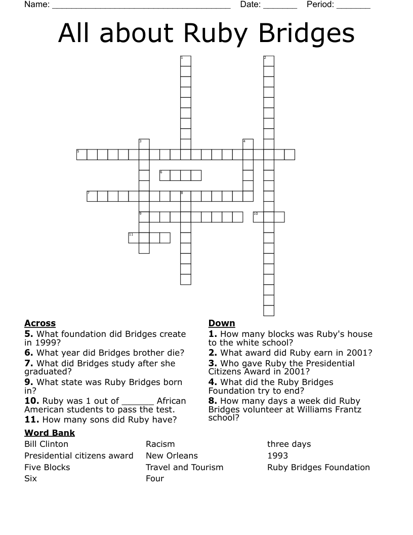 All about Ruby Bridges Crossword