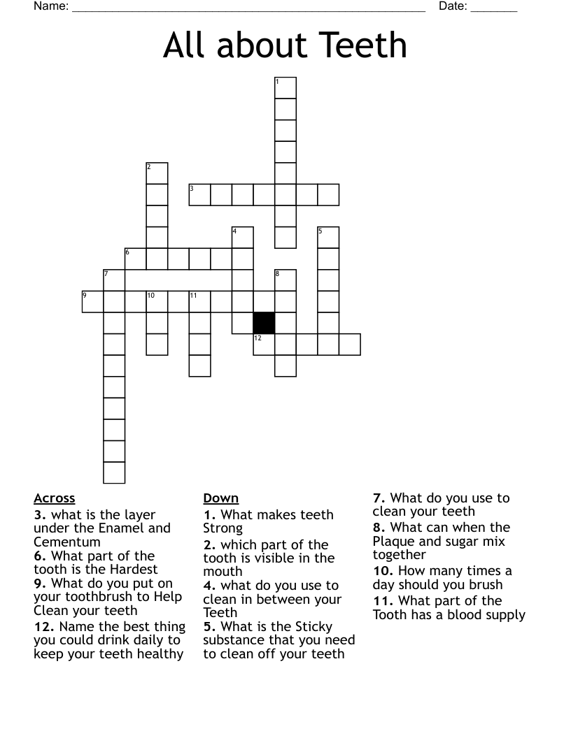 All about Teeth Crossword