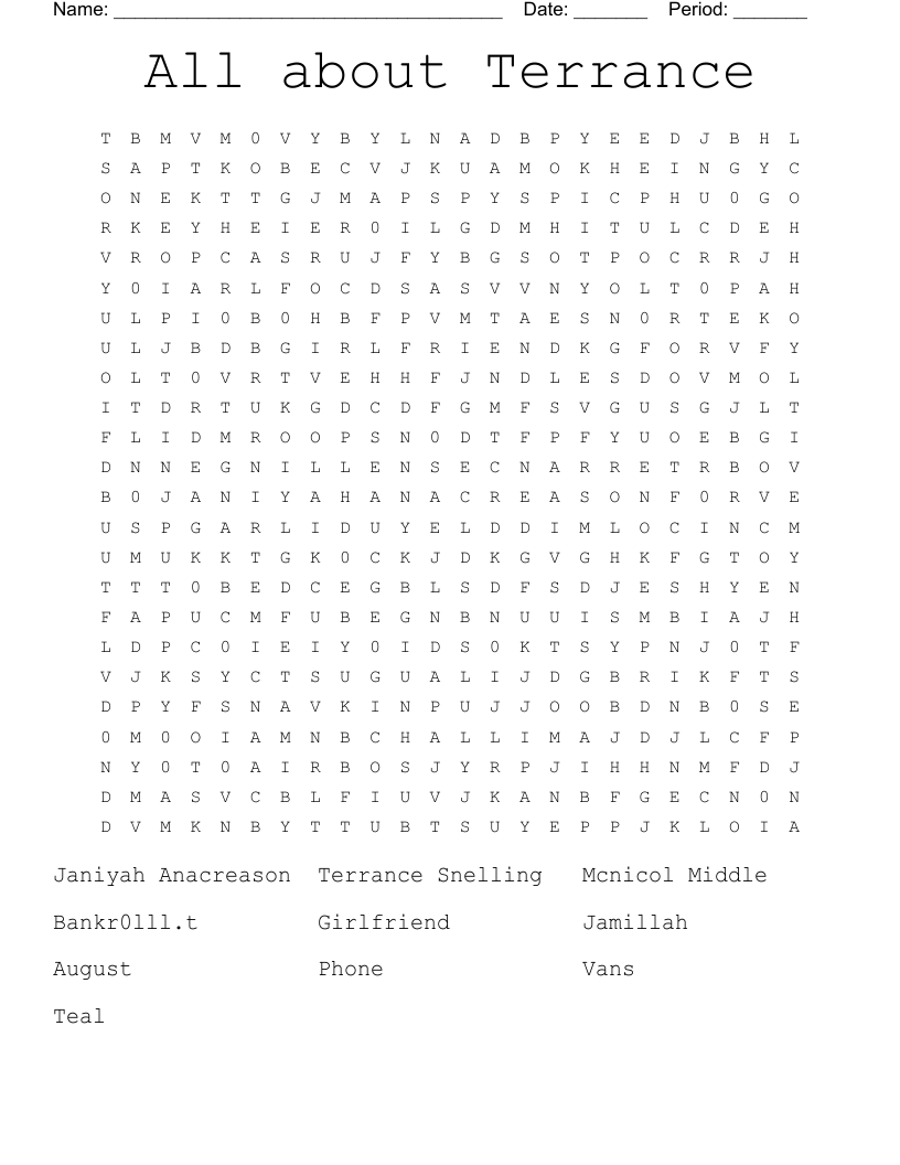 All about Terrance Word Search