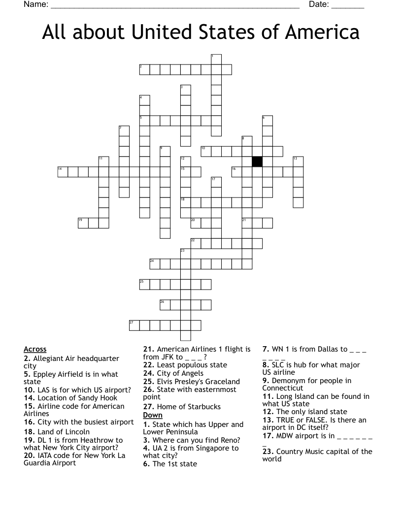 All about United States of America Crossword