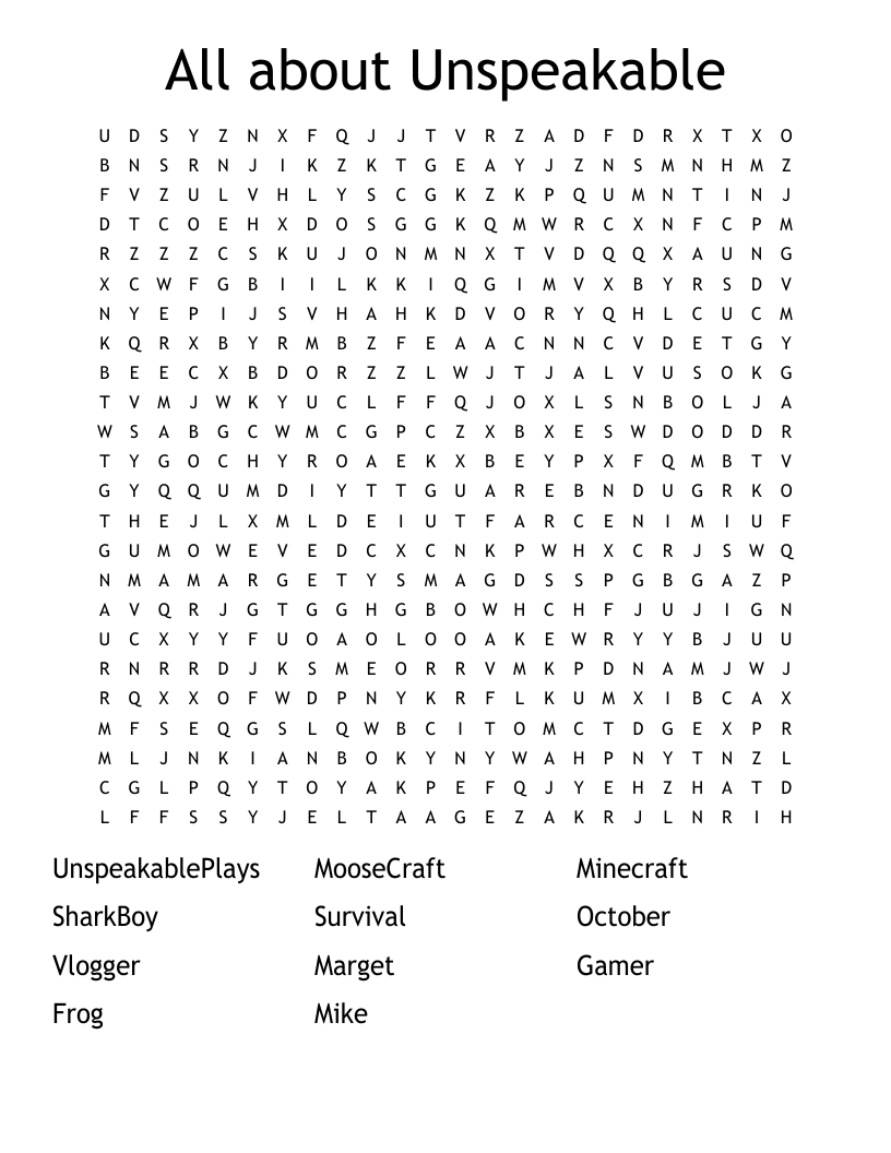 All about Unspeakable Word Search