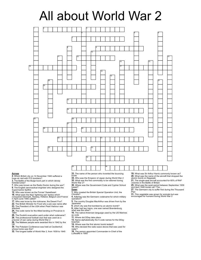 All about World War 2 Crossword