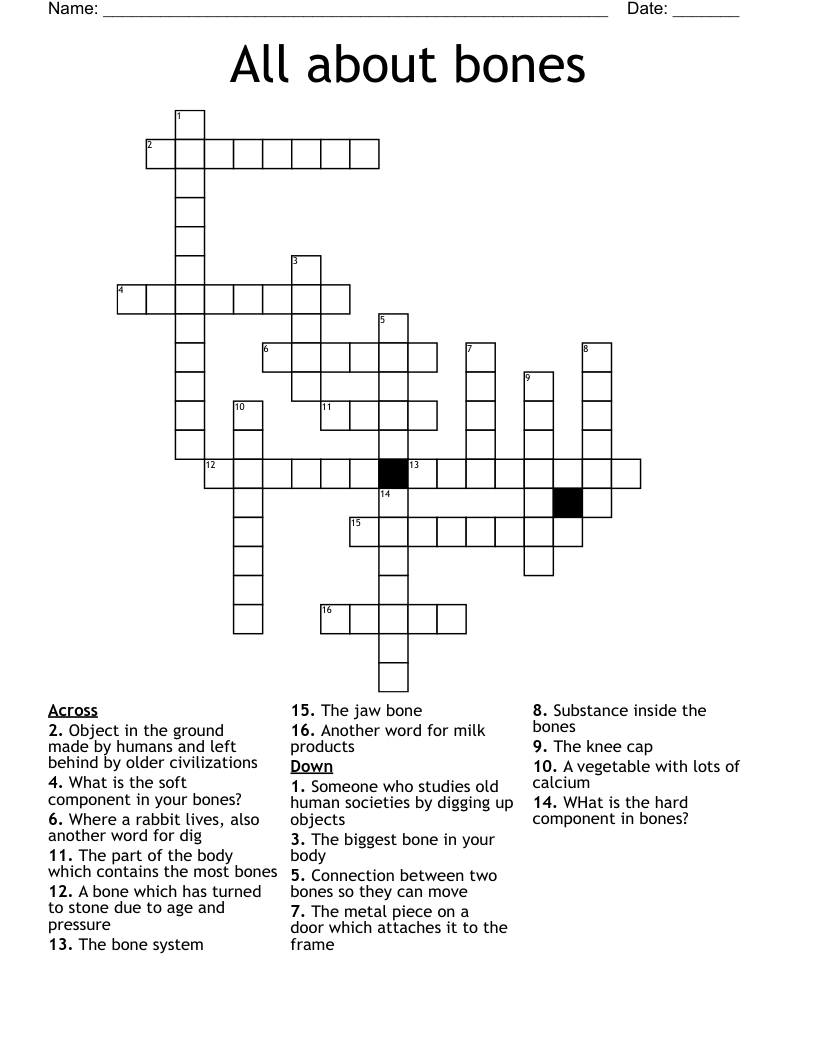 All about bones Crossword