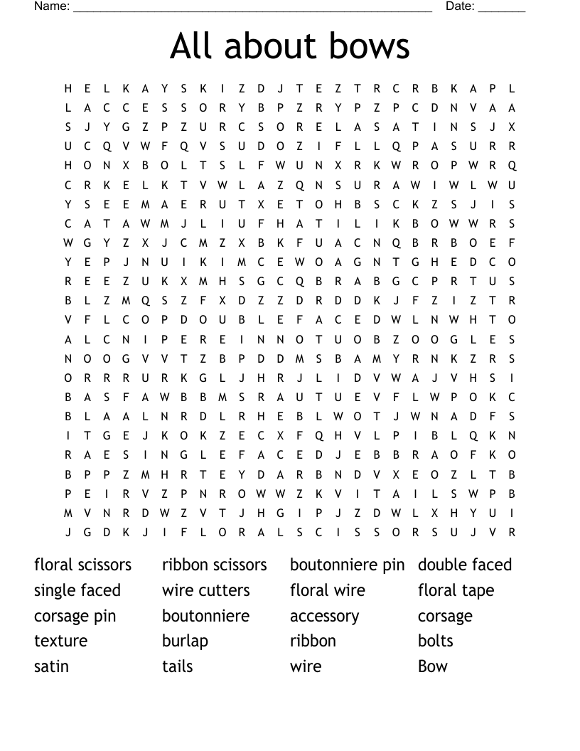 All about bows Word Search