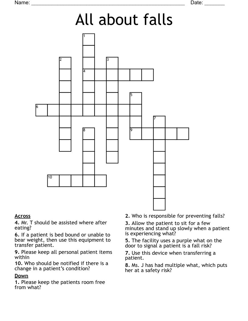 All about falls Crossword