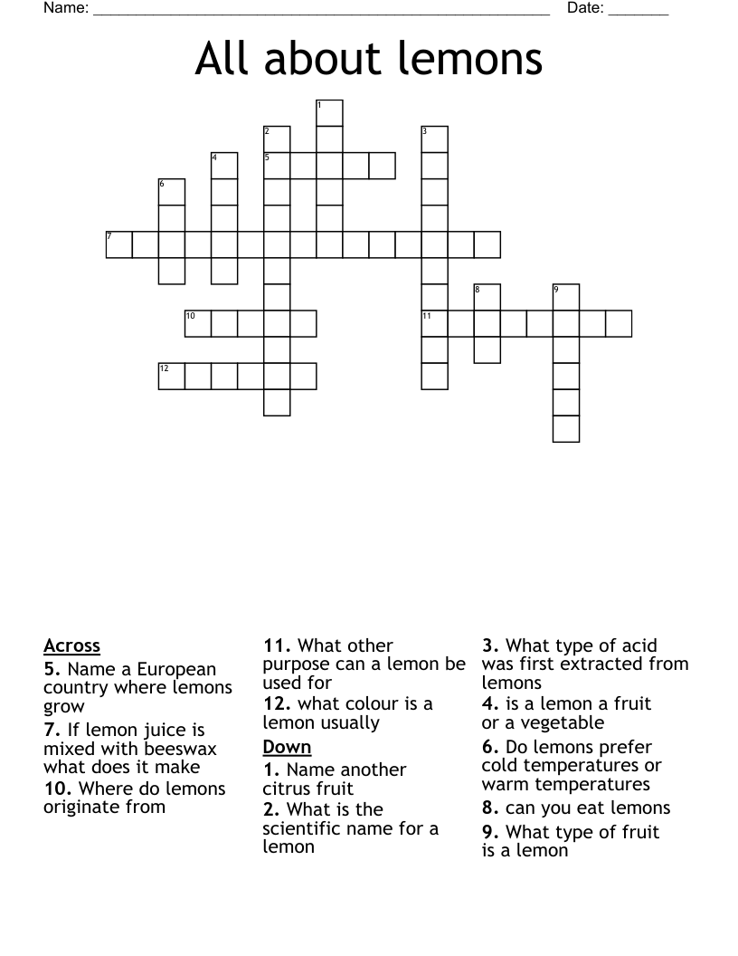 All about lemons Crossword