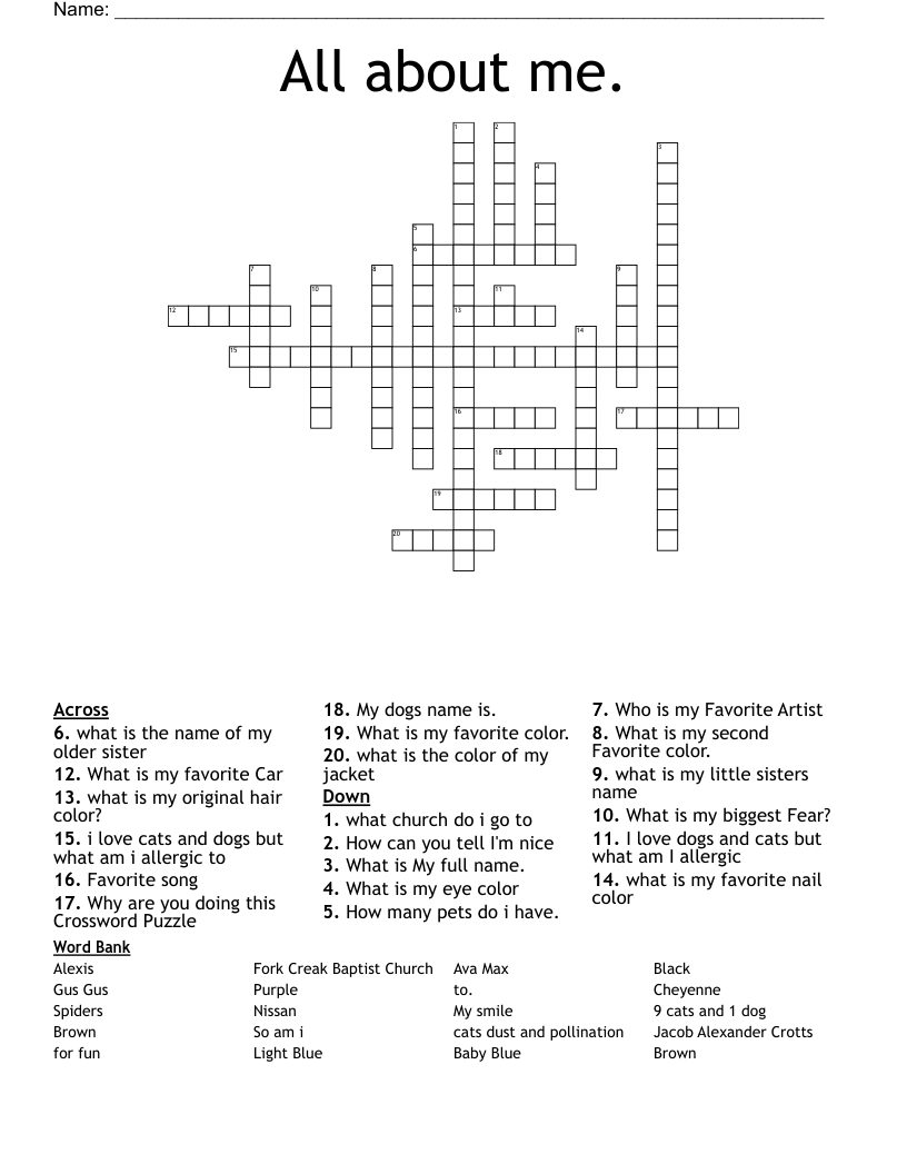 All about me. Crossword