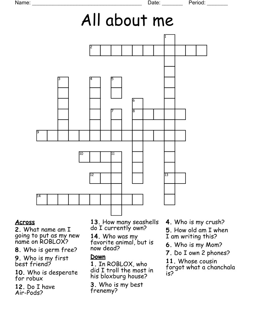 All about me Crossword