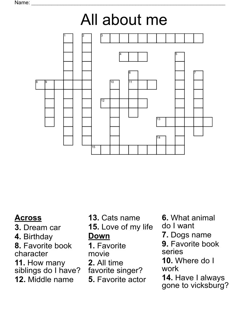 All about me  Crossword
