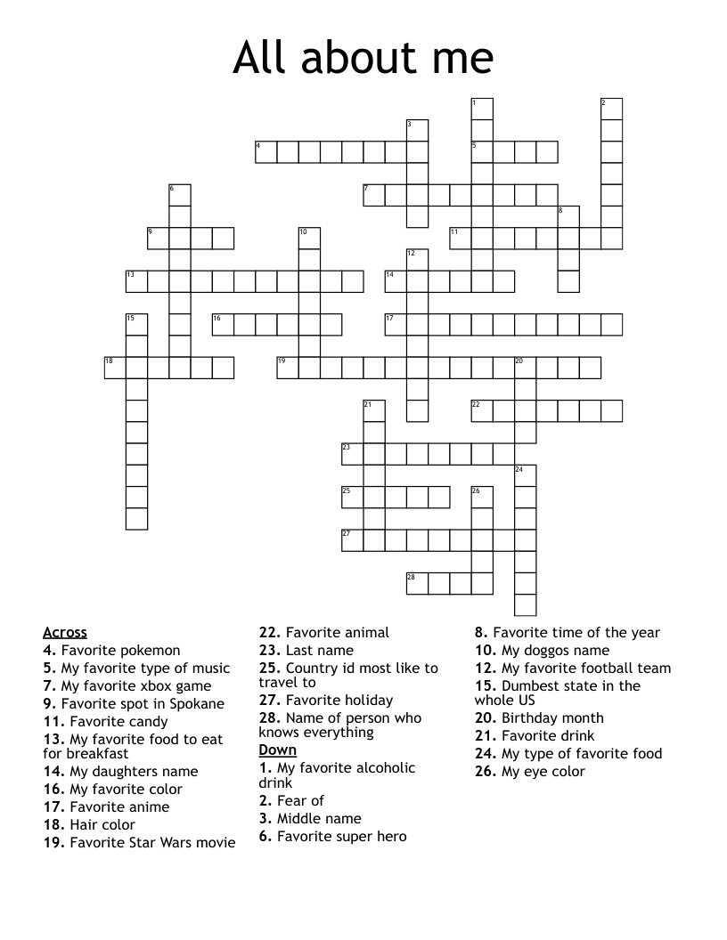 All about me  Crossword