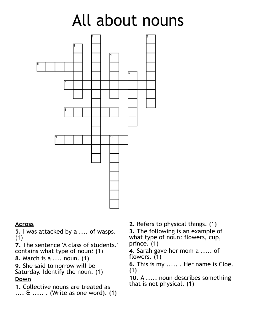 All about nouns  Crossword