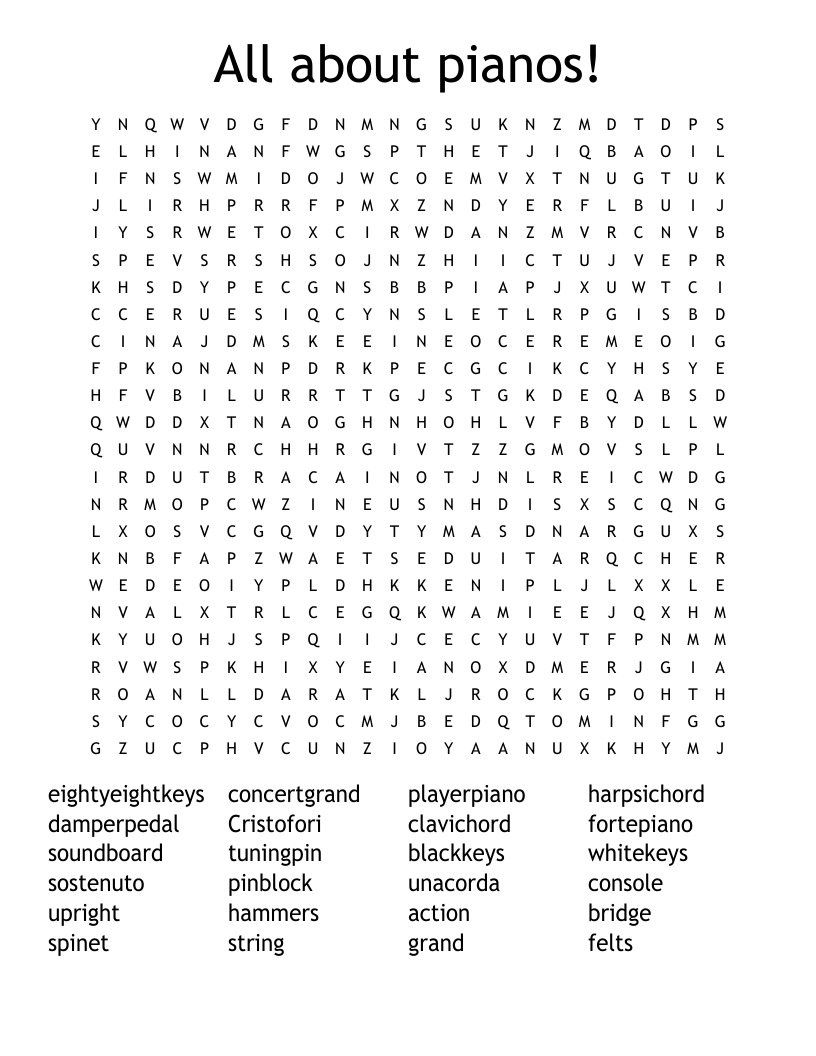 All about pianos! Word Search