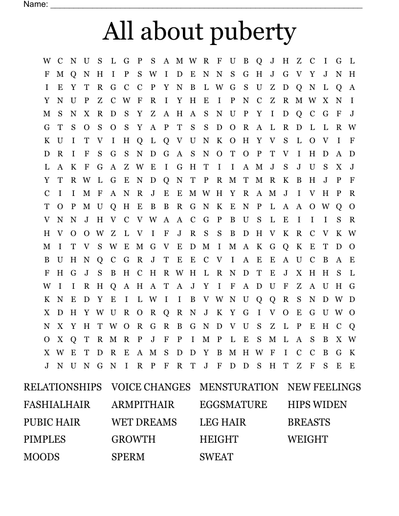 All about puberty Word Search