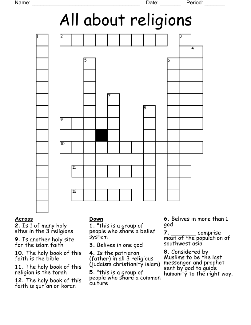 All about religions Crossword