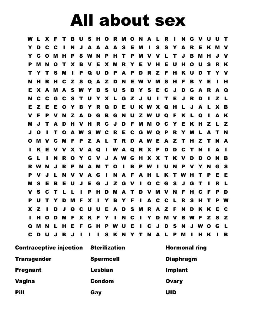 All about sex Word Search