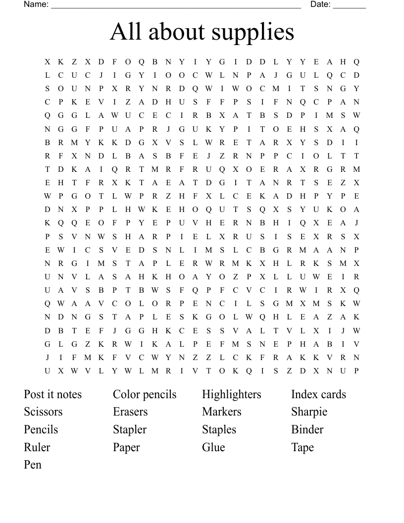 All about supplies  Word Search