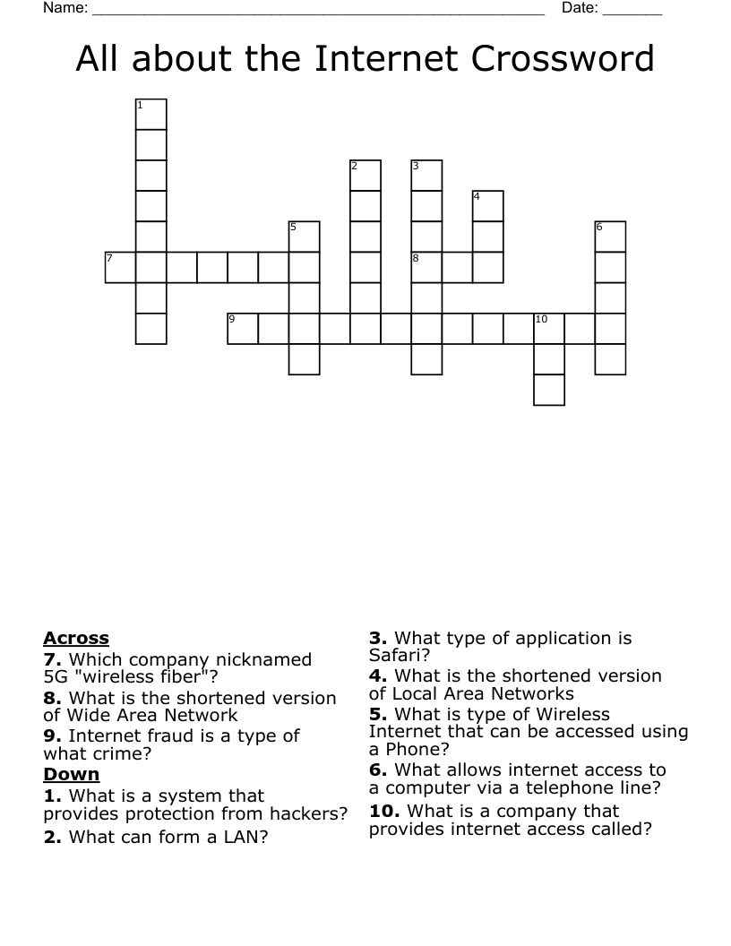 All about the Internet Crossword