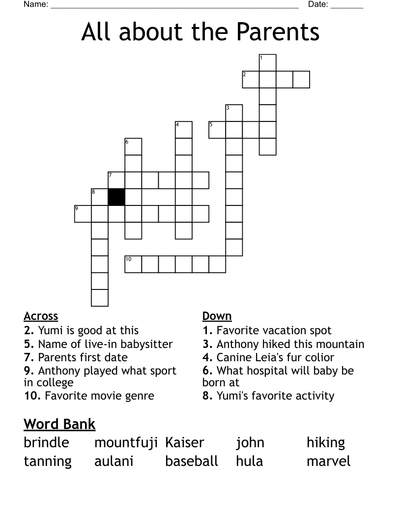 All about the Parents Crossword