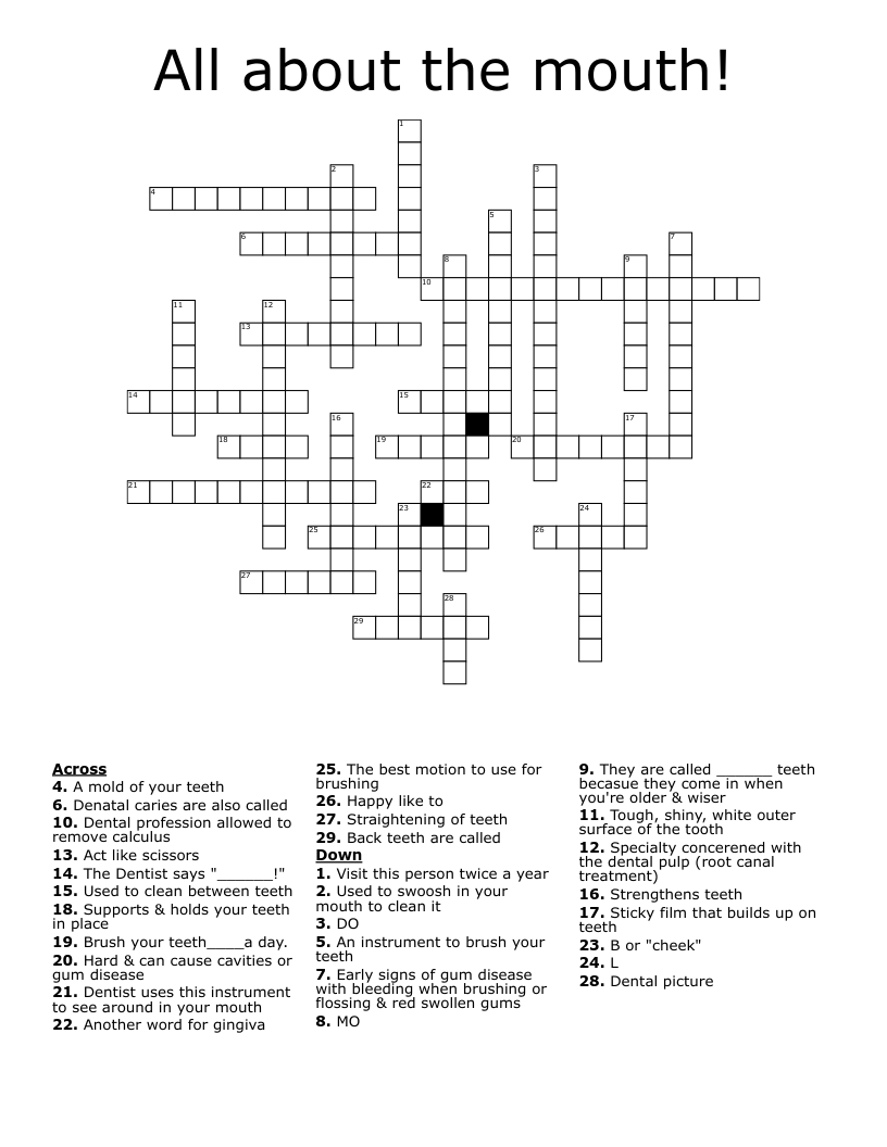 All about the mouth! Crossword