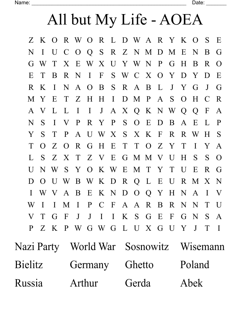All but My Life - AOEA Word Search