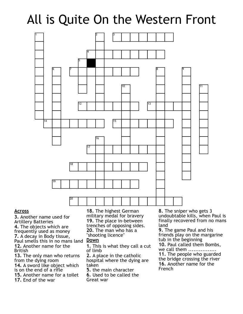 All is Quite On the Western Front  Crossword