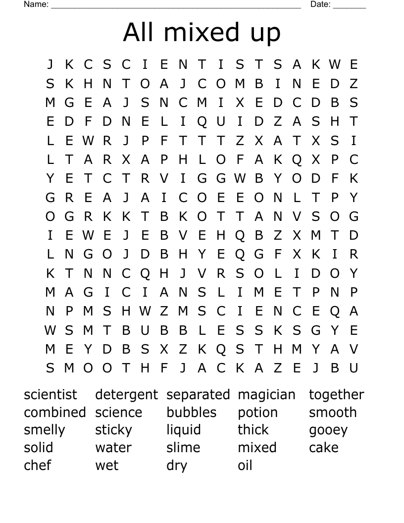All mixed up Word Search