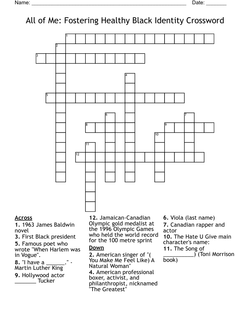 All of Me: Fostering Healthy Black Identity Crossword