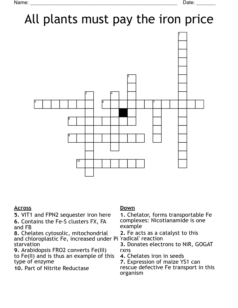All plants must pay the iron price Crossword