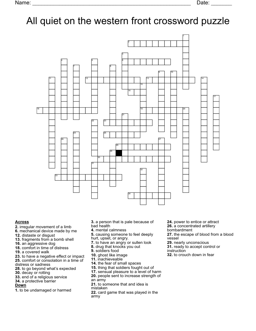 All quiet on the western front crossword puzzle