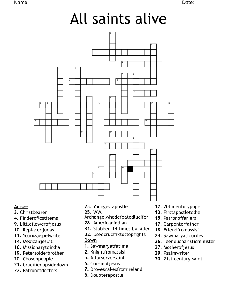All saints alive Crossword