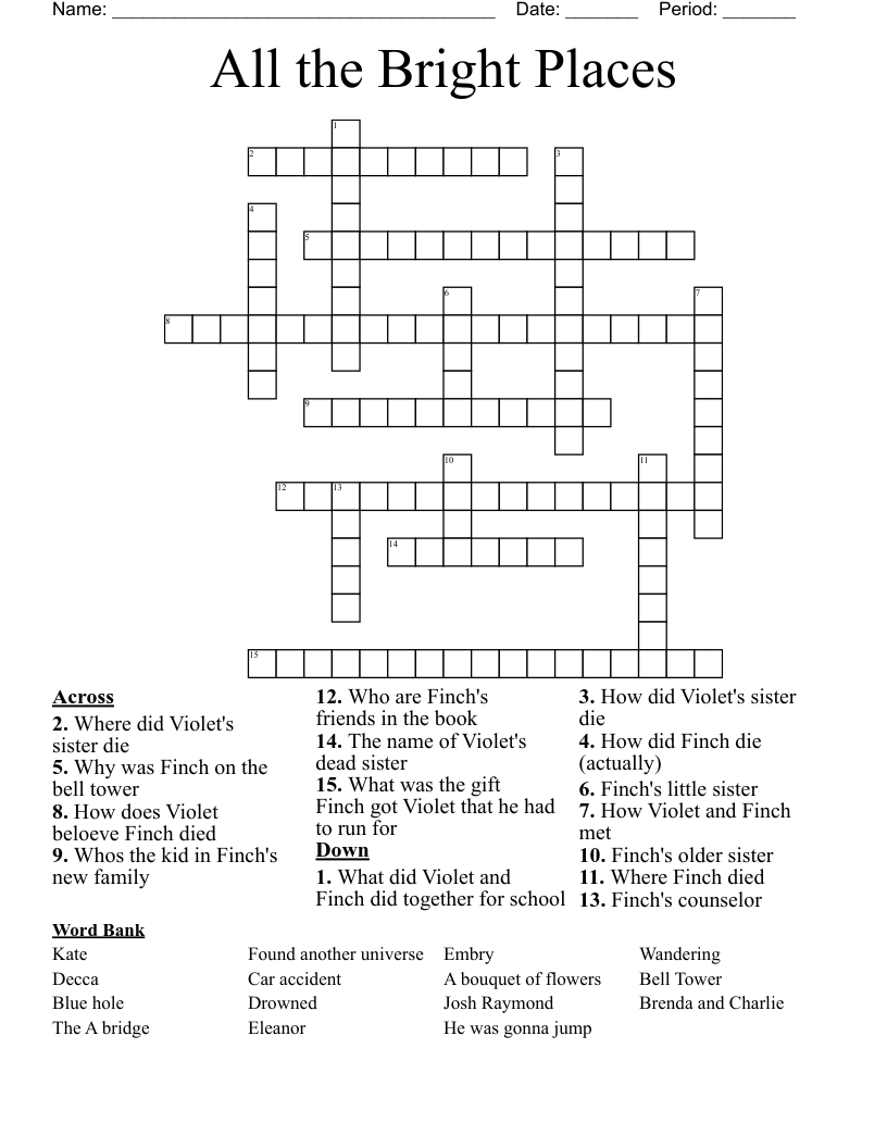 All the Bright Places Crossword